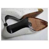 Stuart Weitzman White Leather Heels with Gold Studs