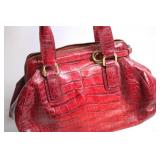 Cole Haan Red Leather Crocodile Embossed Handbag