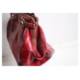 Cole Haan Red Leather Crocodile Embossed Handbag