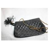 Bascora Quilted Black Leather Handbag with Chain Strap