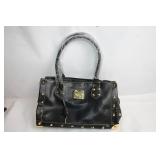 Black Leather Handbag with Gold-Tone Stud Accents