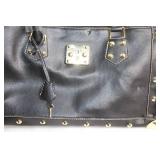 Black Leather Handbag with Gold-Tone Stud Accents