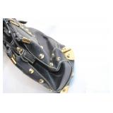 Black Leather Handbag with Gold-Tone Stud Accents