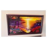 Jumping beans and the island framed slot machine glass 21” x 12”