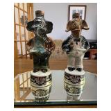 Vintage Jim Beam Republican Elephant and Democrat Donkey Whiskey Decanters.