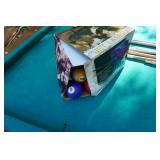 Regulation Pool Table With Set of Balls and Assorted Cue Sticks