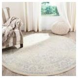 Adirondack Ivory/Slate 6 ft. x 6 ft. Round Distressed Border Area Rug