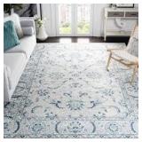 Brentwood Light Gray/Blue 11 ft. x 15 ft. Speckled Floral Border Area Rug