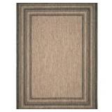 Courtyard Natural/Black 8 ft. x 10 ft. Solid Striped Indoor/Outdoor Patio Area Rug