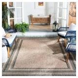 Courtyard Natural/Black 8 ft. x 10 ft. Solid Striped Indoor/Outdoor Patio Area Rug