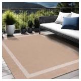 Beige White 8 x 10 Border Indoor/Outdoor Area Rug