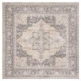 Brentwood Cream/Gray 10 ft. x 10 ft. Square Floral Medallion Border Area Rug