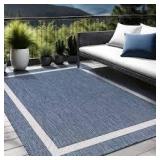 Waikiki Blue/White 8 ft. x 10 ft. Bordered Indoor/Outdoor Area Rug