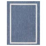 Waikiki Blue/White 8 ft. x 10 ft. Bordered Indoor/Outdoor Area Rug