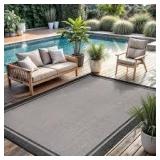 Hawaii Grey/Black 8 ft. x 10 ft. Bordered Indoor/Outdoor Area Rug