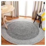 Braided Gray/Black 7 ft. x 7 ft. Round Striped Area Rug