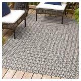 Chevron Modern Concentric Squares Black/Light Gray 5 ft. x 8 ft. Indoor/Outdoor Area Rug