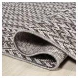 Chevron Modern Concentric Squares Black/Light Gray 5 ft. x 8 ft. Indoor/Outdoor Area Rug