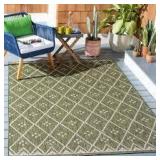 Courtyard Green/Gray 7 ft. x 7 ft. Diamond Lattice Indoor/Outdoor Patio Square Area Rug