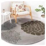 Soho Light Grey 6 ft. x 6 ft. Round Floral Area Rug