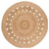 Natural Fiber Beige 5 ft. x 5 ft. Round Border Area Rug