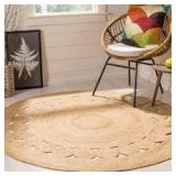 Natural Fiber Beige 5 ft. x 5 ft. Round Border Area Rug