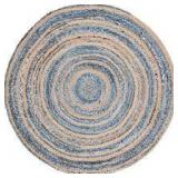 Cape Cod Blue/Natural 5 ft. x 5 ft. Round Distressed Striped Area Rug