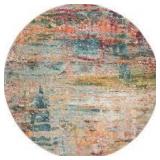 Monaco Teal/Orange 5 ft. x 5 ft. Abstract Round Area Rug