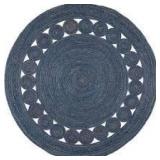 Natural Fiber Navy 5 ft. x 5 ft. Border Woven Round Area Rug