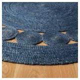 Natural Fiber Navy 5 ft. x 5 ft. Border Woven Round Area Rug