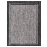 9 X 12 Silver Pebble Aloha Washable Bordered Indoor Outdoor Area Rug