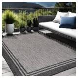 9 X 12 Silver Pebble Aloha Washable Bordered Indoor Outdoor Area Rug
