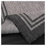 9 X 12 Silver Pebble Aloha Washable Bordered Indoor Outdoor Area Rug