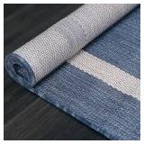 Waikiki Blue/White 8 ft. x 10 ft. Bordered Indoor/Outdoor Area Rug
