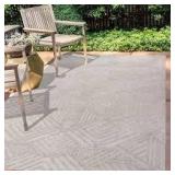 Jordan High-Low Pile Art Deco Geometric Beige 5 ft. x 8 ft. Indoor/Outdoor Area Rug