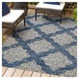 Tuscany Ornate Medallions Navy/Beige 8 ft. x 10 ft. Indoor/Outdoor Area Rug