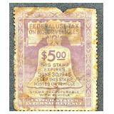 Federal Use Tax of Motor Vehicle Stamps - 1944 - 5 Stamps
