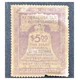 Federal Use Tax of Motor Vehicle Stamps - 1944 - 5 Stamps