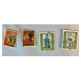 Collection of Themed International Stamps of Space, Airplanes, Flowers, Auto, Ships, Trains, Sports, Art and Costumes
