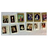 Collection of Themed International Stamps of Space, Airplanes, Flowers, Auto, Ships, Trains, Sports, Art and Costumes