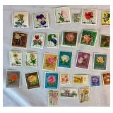 Collection of Themed International Stamps of Space, Airplanes, Flowers, Auto, Ships, Trains, Sports, Art and Costumes