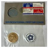 American Coin Sets with 1974 US Proof Sets, 1975 Bicentennial Commemorative Medal & Stamps Set, 1974 Bicentennial first Day Cover Sets, and American Revolution Bicentennial Commeroratvie Meadl and Fir