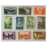 1934 National Park Series Postage Stamps, Scott catalog 740-749, One Set New and One Set Cancelled