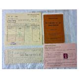 Vintage Receipts and Documents including Bus Transportation, Property Taxes, United States Railroad, and More