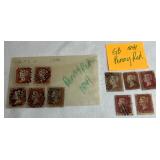 Postage Stamps from Great Britain - Penny Black, Red, Green and Lilac dating back to 1840
