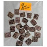 Postage Stamps from Great Britain - Penny Black, Red, Green and Lilac dating back to 1840