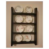 Set of 8 Antique Limoges Porcelain Butter Pat Chip Plates and Display Shelf