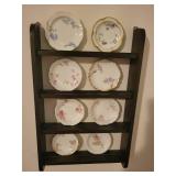 Set of 8 Antique Limoges Porcelain Butter Pat Chip Plates and Display Shelf