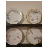 Set of 8 Antique Limoges Porcelain Butter Pat Chip Plates and Display Shelf