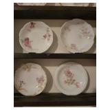 Set of 8 Antique Limoges Porcelain Butter Pat Chip Plates and Display Shelf